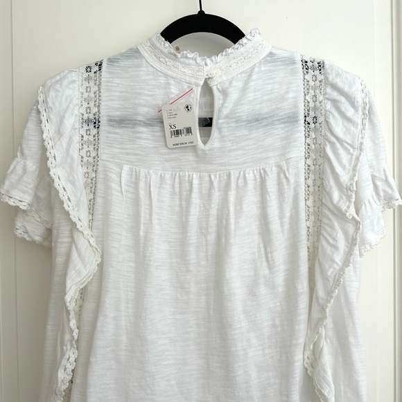 NWT LADIES FREE PEOPLE IVORY LACE RUFFLE  slubbed jersey BLOUSE SIZE XSmall - Picture 14 of 14